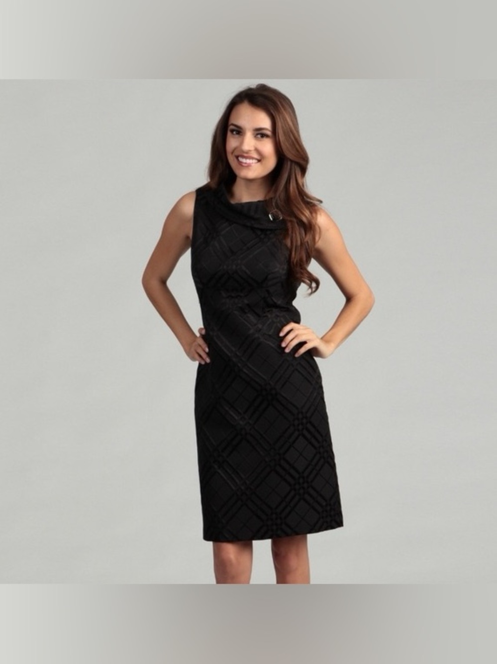 Tahari ASL Black Textured Jacquard Embroidered Sheath Midi Dress 8 Career Wear